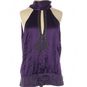 BCBG Max Azria Purple Sleeveless Beaded Silk Top